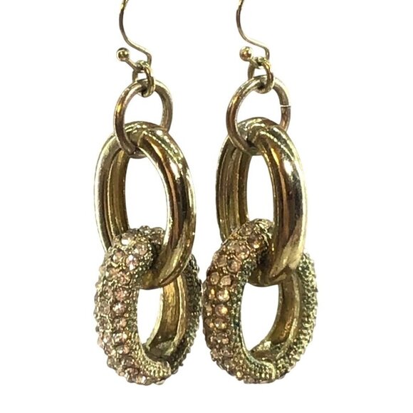 Gold Tone Double Hoop Earrings With Rhinestone Accents - Picture 1 of 3